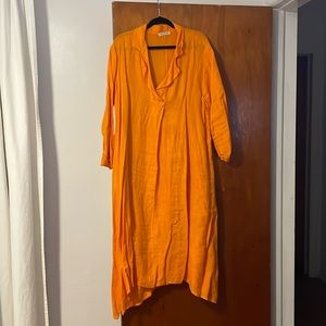 Orange linen midi dress